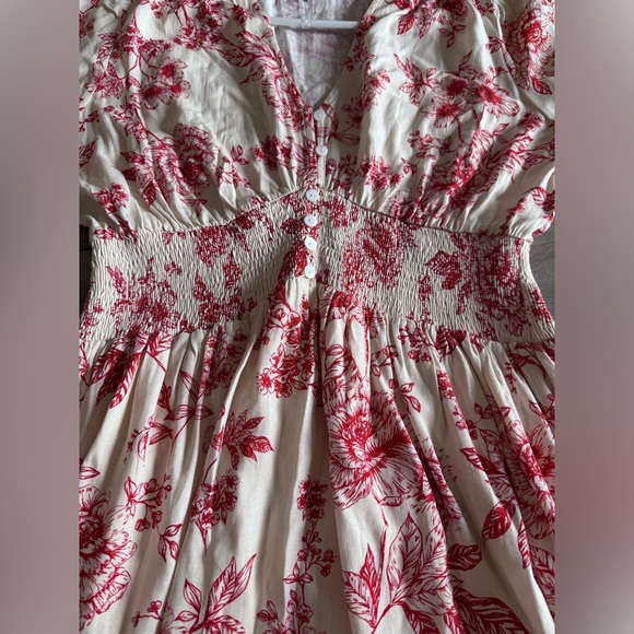 Lost and Wander mini dress floral print ivory red short sleeve size large - Picture 11 of 14